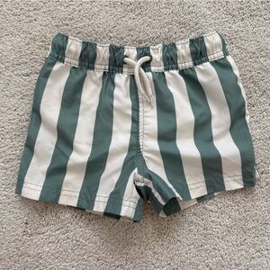 Striped Kids Swim Trunks - Green and White